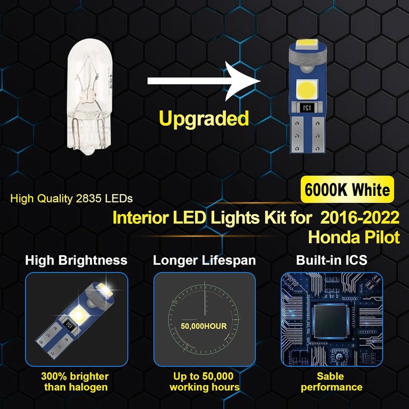 EASY EAGLE LED Interior Car Lights for Honda-Pilot-2016-2022: 15 Piece Kit White LED Light Bulbs - Super Bright 6000K + Install Tool - Image 4